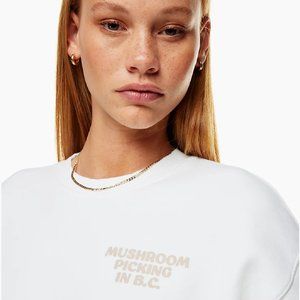 TNA Cozy Fleece Boyfriend Crew Sweatshirt 'Mushroom Picking' NWT